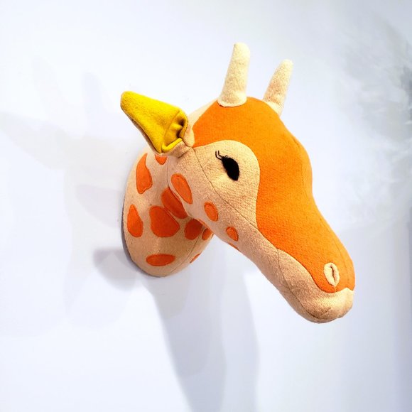 Plush Giraffe Mounted Head Trophy Kid Orange Wall Hanging 2016 Target Pillowfort - Picture 3 of 7